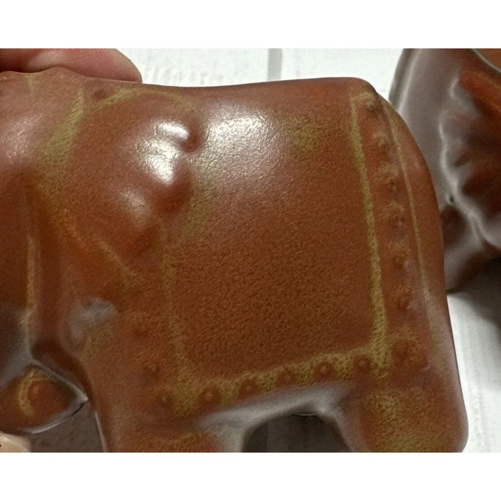 Elephant Tealight Holder Pair Partylite Ceramic Brown/Red Feng Shui Decor 4